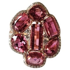 Set in 18K Rose Gold, 8.48 carats, Tourmaline & Diamonds Cocktail Cluster Ring