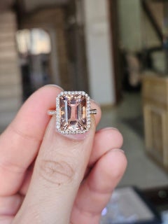Bague de fiançailles en or rose 18 carats, 8,50 carats, Morganite et diamants