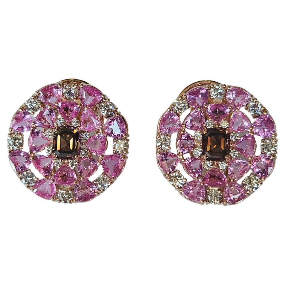 Set in 18K Rose Gold, 8.96 carats Ceylon Pink Sapphires & Diamonds Stud Earrings For Sale