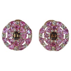 Set in 18K Rose Gold, 8.96 carats Ceylon Pink Sapphires & Diamonds Stud Earrings