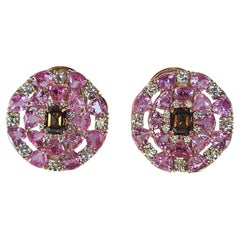 Set in 18K Rose Gold, 8.96 carats Ceylon Pink Sapphires & Diamonds Stud Earrings