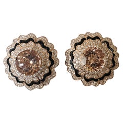 Orecchino con borchia in oro rosa 18 carati, Morganite da 9,15 carati, smalto nero e diamanti