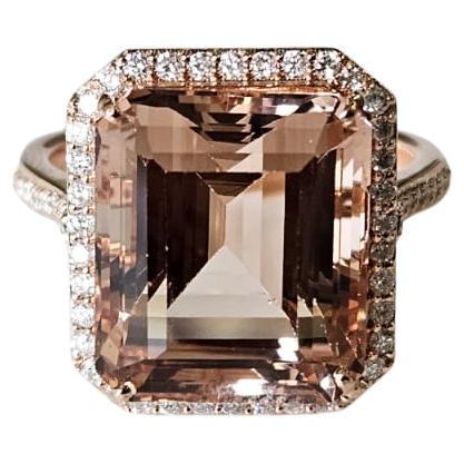 Bague de fiançailles moderne en or rose 18 carats, 9,59 carats, Morganite et diamants