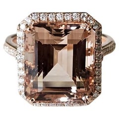 Set in 18K Rose Gold, 9.59 carats, Morganite & Diamonds modern Engagement Ring