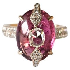 Set in 18K Rose Gold, 9,98 Karat, Turmalin & Diamanten im Rosenschliff Dome Ring