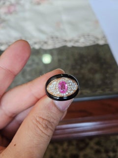 Set in 18K Rose Gold, Ceylon Pink Sapphire, Black Onyx & Diamond Engagement Ring