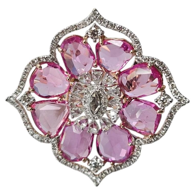 Cocktailring aus 18-karätigem Roségold mit Ceylon-Rosa-Saphiren und Diamanten im Rosenschliff