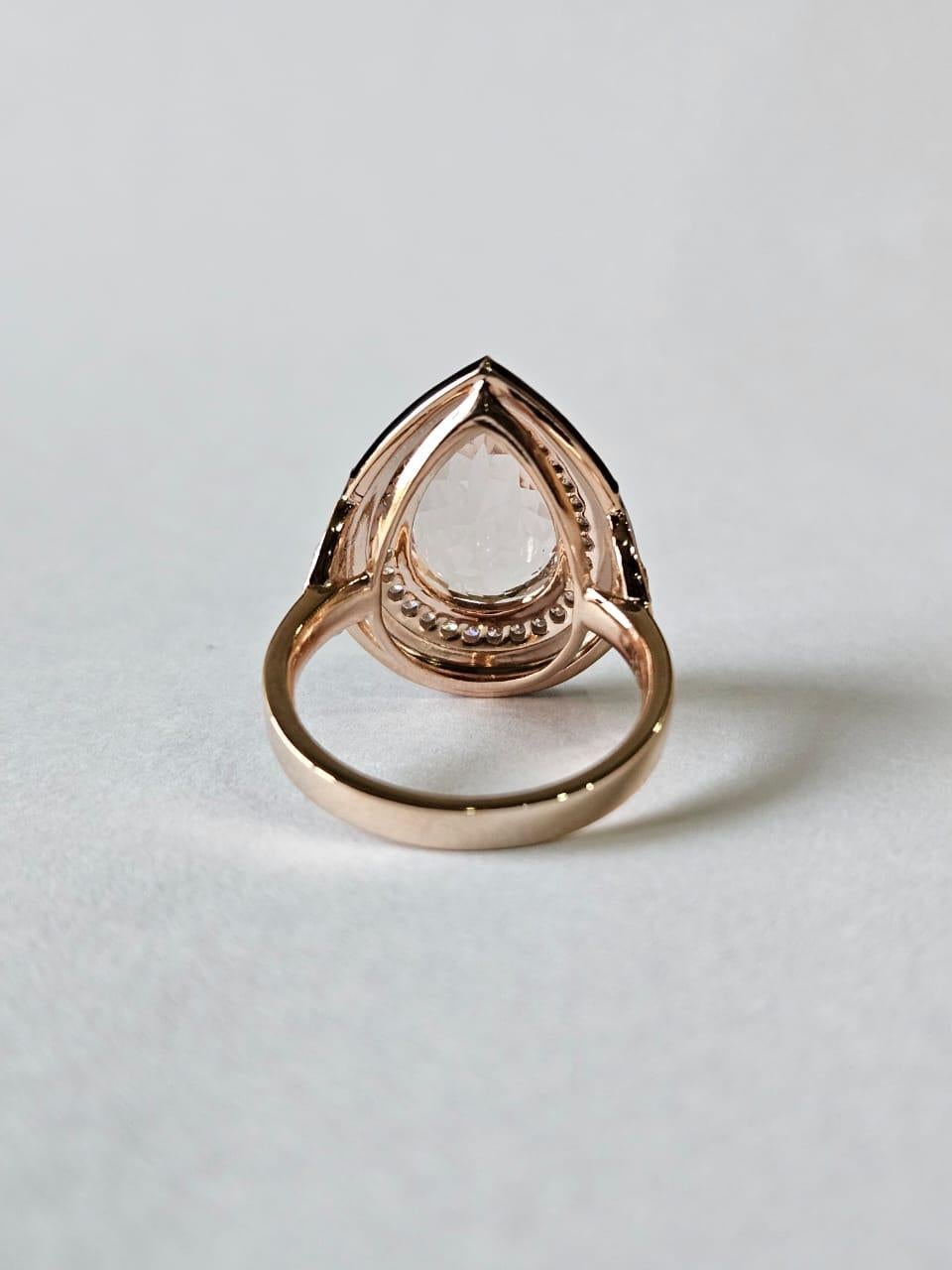 Art Déco Anello di fidanzamento in oro rosa 18 carati, morganite, smalto nero e diamanti in vendita