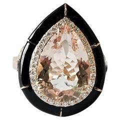 Verlobungsring aus 18 Karat Roségold, Morganit, schwarzer Emaille und Diamanten