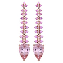 Set in 18K Rose Gold, Morganite, Ceylon Pink Sapphires & Diamonds Dangle Earring
