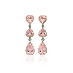 Set in 18K Rose Gold, Morganite, Emerald & Diamonds Chandelier Earrings