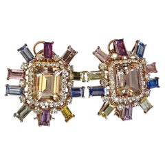 Orecchini con Morganite, zaffiri multipli e diamanti, incastonati in oro rosa 18 carati