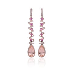 Set in 18K Rose Gold, Morganite, Pink Sapphires & Diamonds Chandelier Earrings