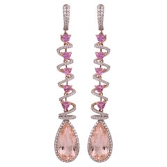 Boucles d'oreilles chandelier en or rose 18 carats, morganite, saphirs roses et diamants