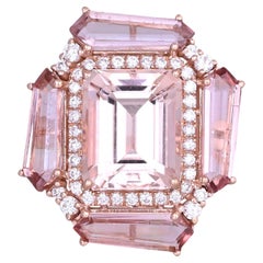 Set in 18K Rose Gold, Morganite, Tourmalines & Diamonds Engagement Ring