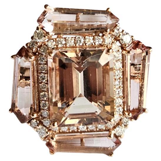Set in 18K Rose Gold, Morganite, Tourmalines & Diamonds Engagement Ring