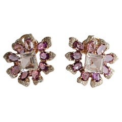 Set in 18K Rose Gold, Morganites, Pink Sapphires & Diamonds Stud Earrings