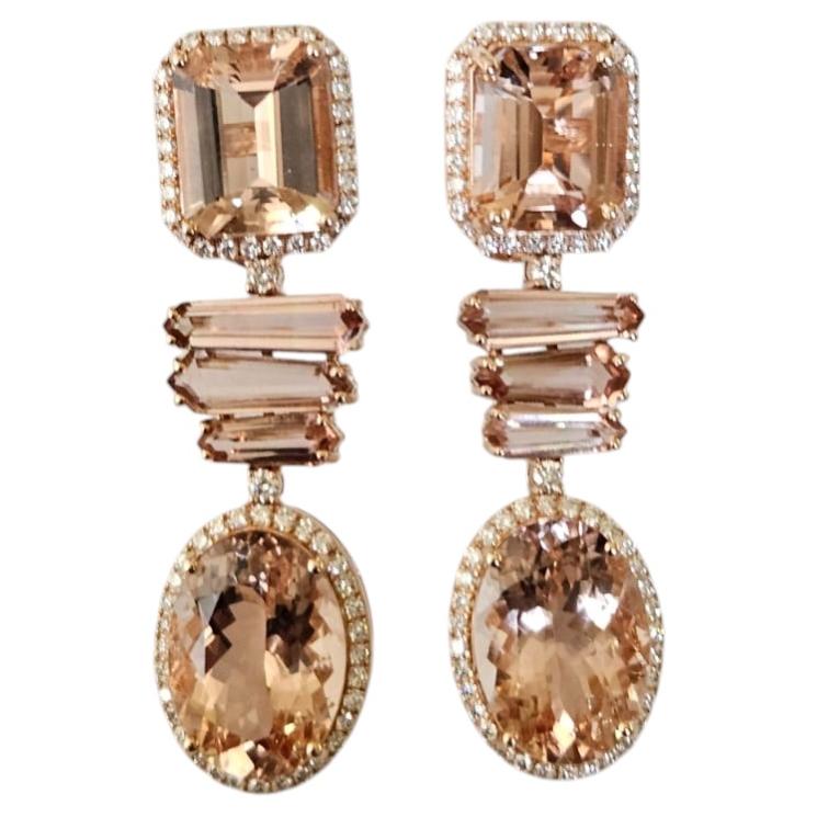 Set in 18K Rose Gold, Morganites, Tourmalines & Diamonds Chandelier Earrings