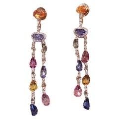 Set in 18k Rose Gold, Multi Sapphires & Diamonds Chandelier/ Dangle Earrings