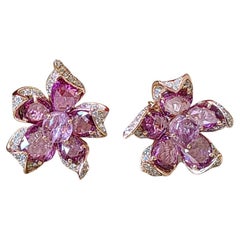 Set in 18K Rose Gold, Natural, Burmese Pink Sapphire 
Diamonds Stud Earrings