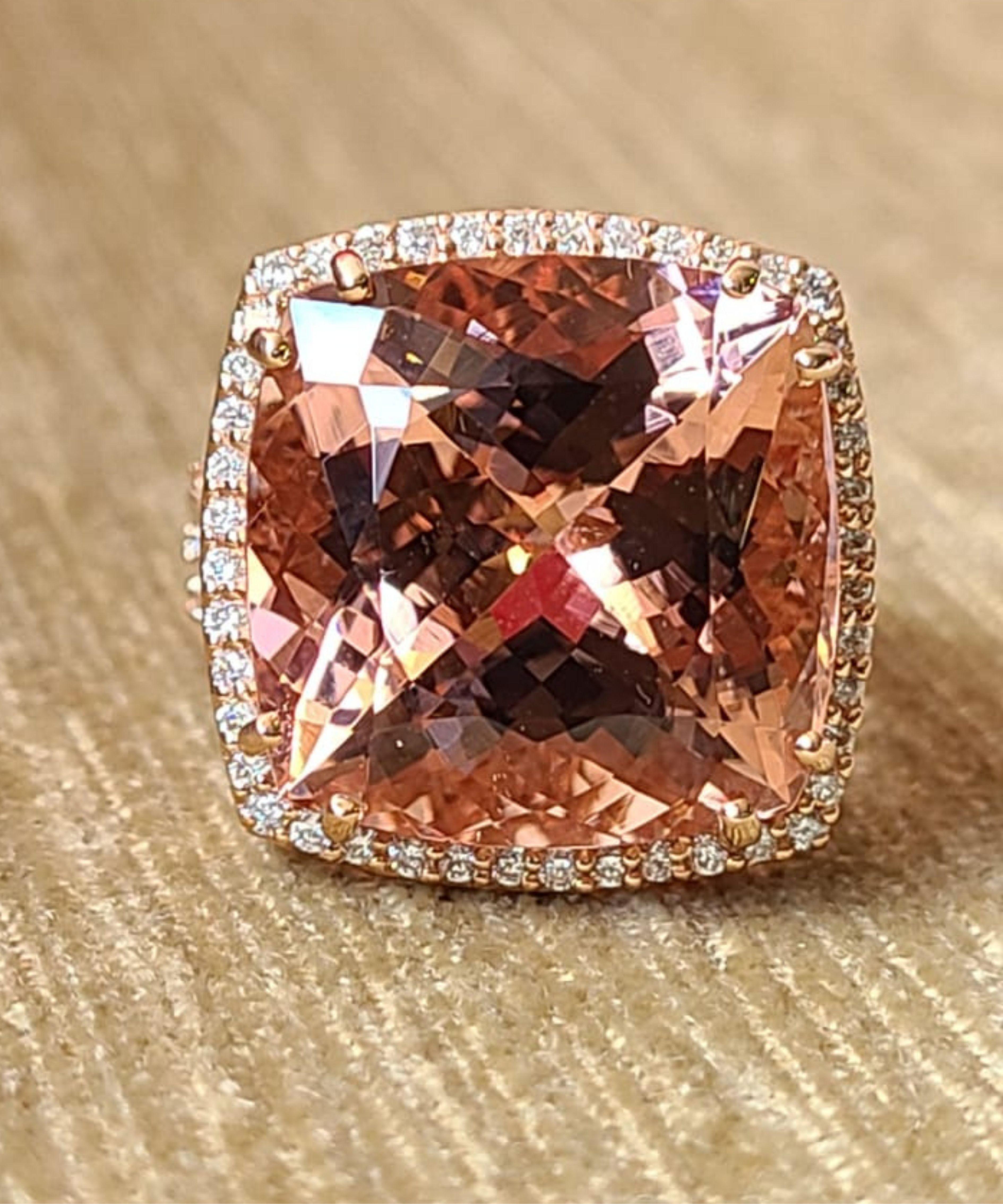 Modern Set in 18K Rose Gold, Natural Morganite & Diamonds Engagement / Cocktail Ring