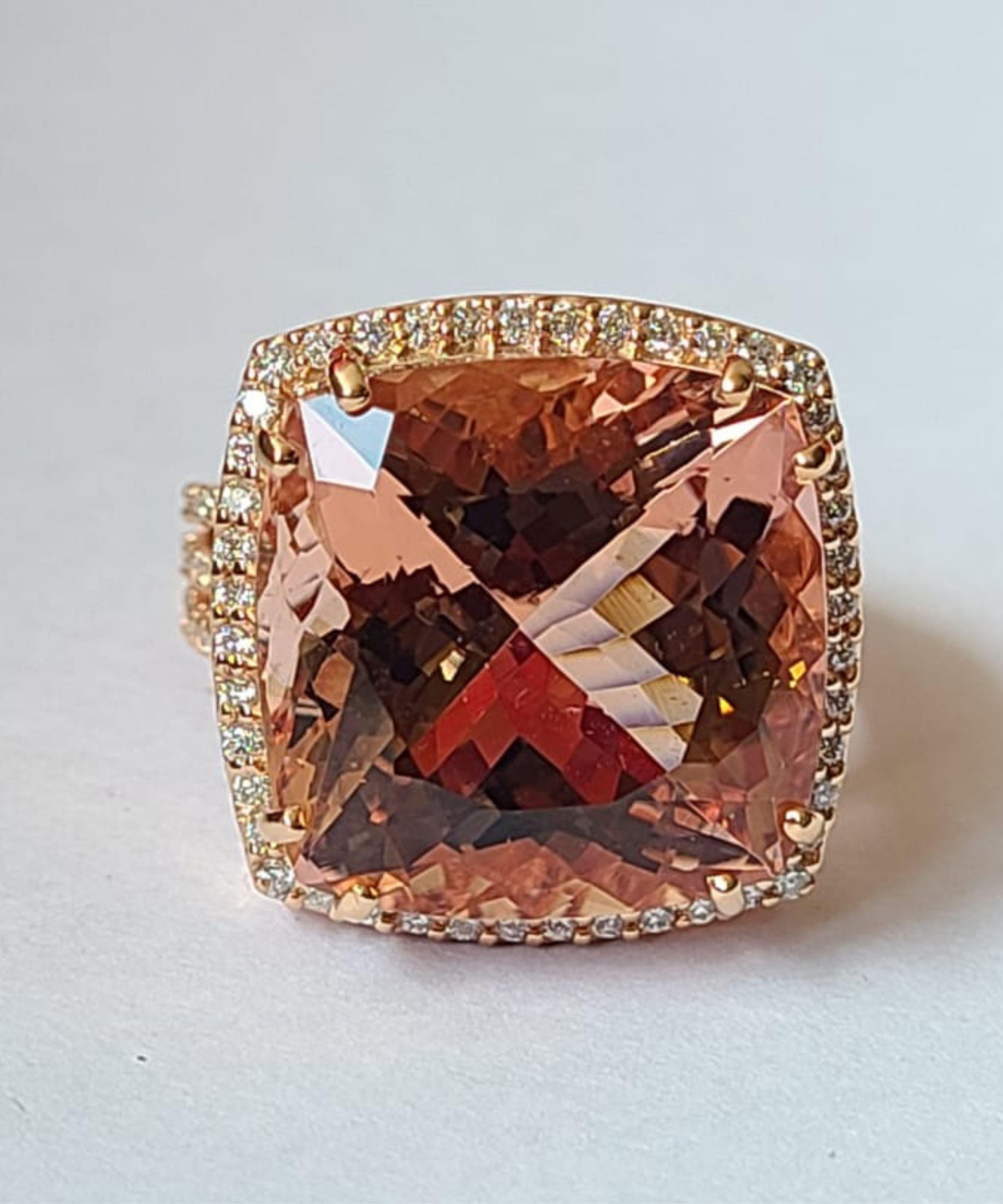 Square Cut Set in 18K Rose Gold, Natural Morganite & Diamonds Engagement / Cocktail Ring