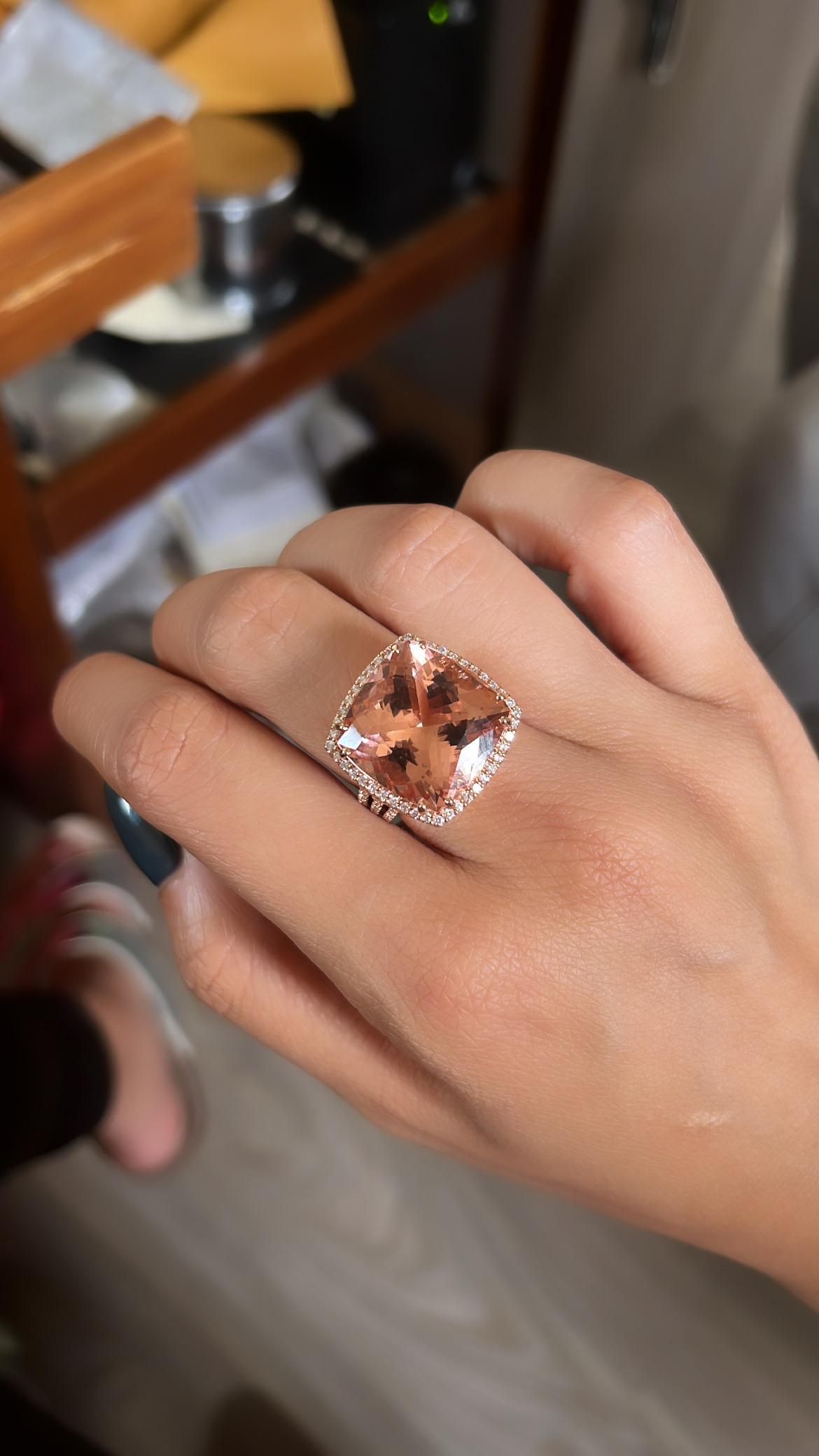 Set in 18K Rose Gold, Natural Morganite & Diamonds Engagement / Cocktail Ring In New Condition In Hong Kong, HK