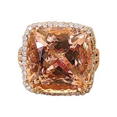 Set in 18K Rose Gold, natural Morganite 
Diamonds Engagement / Cocktail Ring