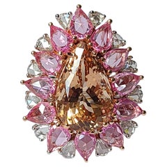 Set in 18K Rose Gold, natural Morganite, Pink Sapphires & Diamonds Cocktail Ring