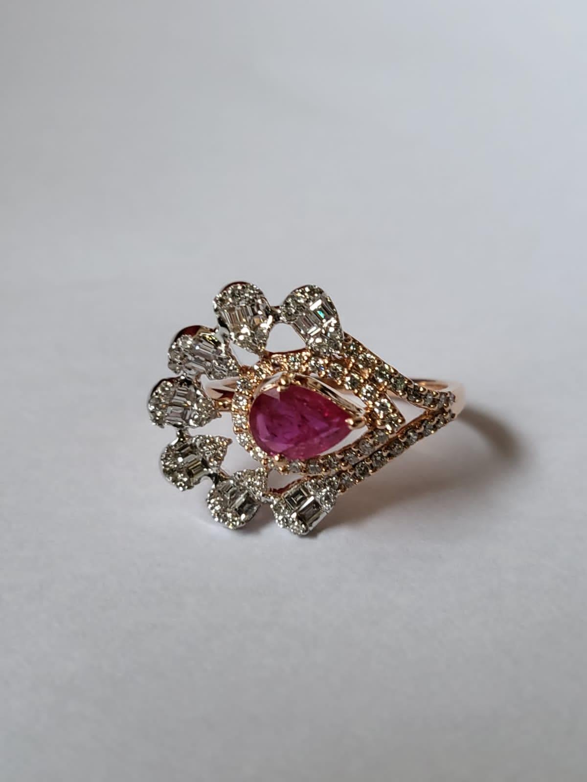 Set in 18K Rose Gold, natural Mozambique Ruby & Diamonds Cocktail/ Cluster Ring For Sale 1