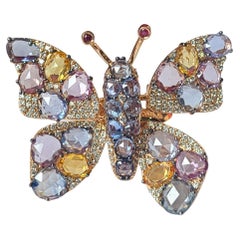 Set in 18K Rose Gold, Natural Multi Sapphires & Diamonds Butterfly Cocktail Ring