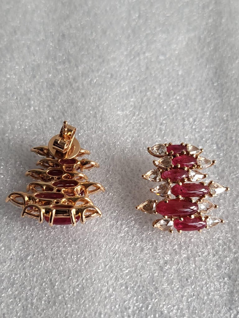 Set in 18K Rose Gold, natural Ruby and Rose cut Diamonds Stud Earrings