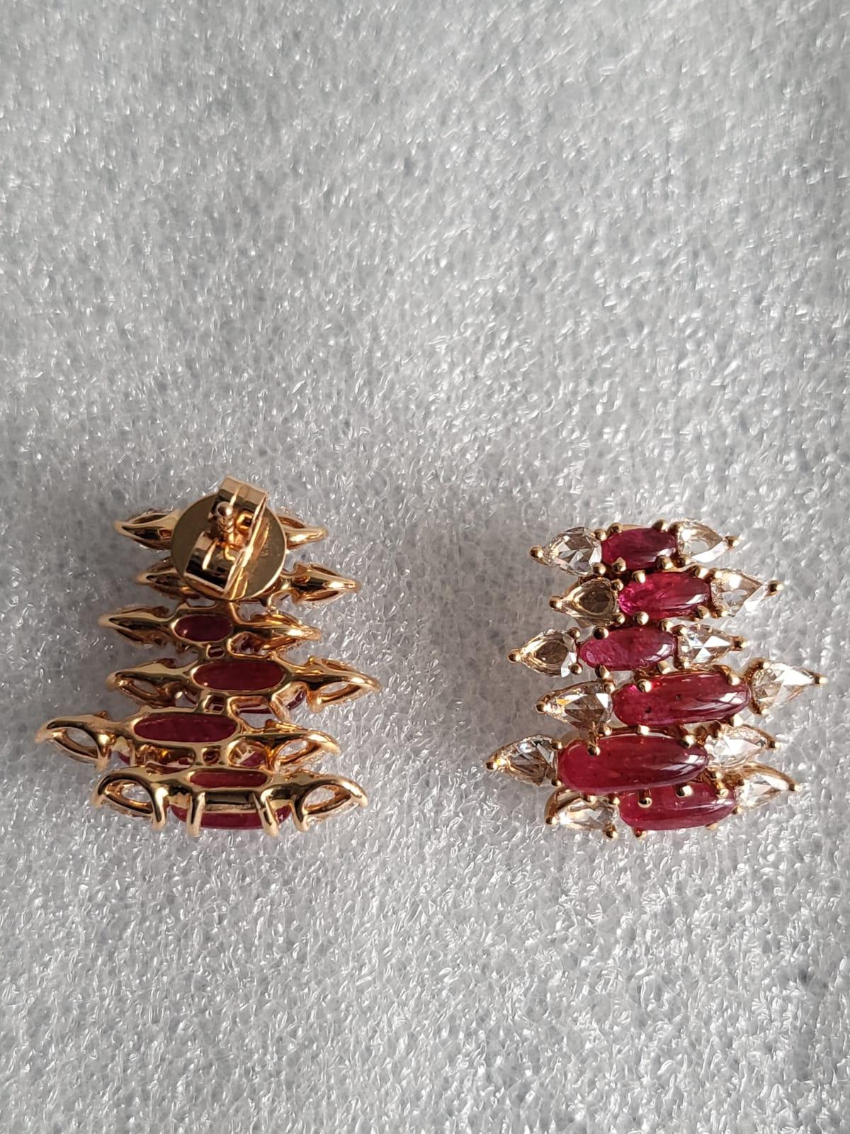 Set in 18K Rose Gold, natural Ruby & Rose cut Diamonds Stud Earrings For Sale 1