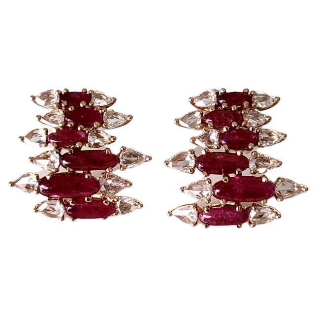 Set in 18K Rose Gold, natural Ruby & Rose cut Diamonds Stud Earrings For Sale