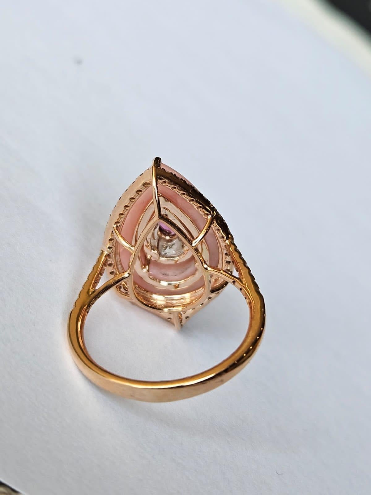 Artisan Set in 18K Rose Gold, Pink Opal, Morganite, Tourmaline & Diamonds Cocktail Ring