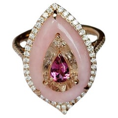 Set in 18K Rose Gold, Pink Opal, Morganite, Tourmaline & Diamonds Cocktail Ring