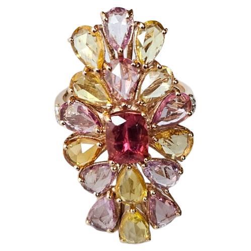 Set in 18K Rose Gold, Pink Sapphires, Tourmaline & Diamond Cluster Cocktail Ring