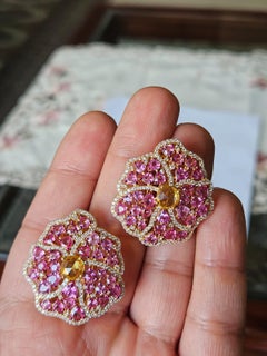 Set in 18K Rose Gold, Pink Sapphires, Yellow Sapphires & Diamonds Stud Earrings