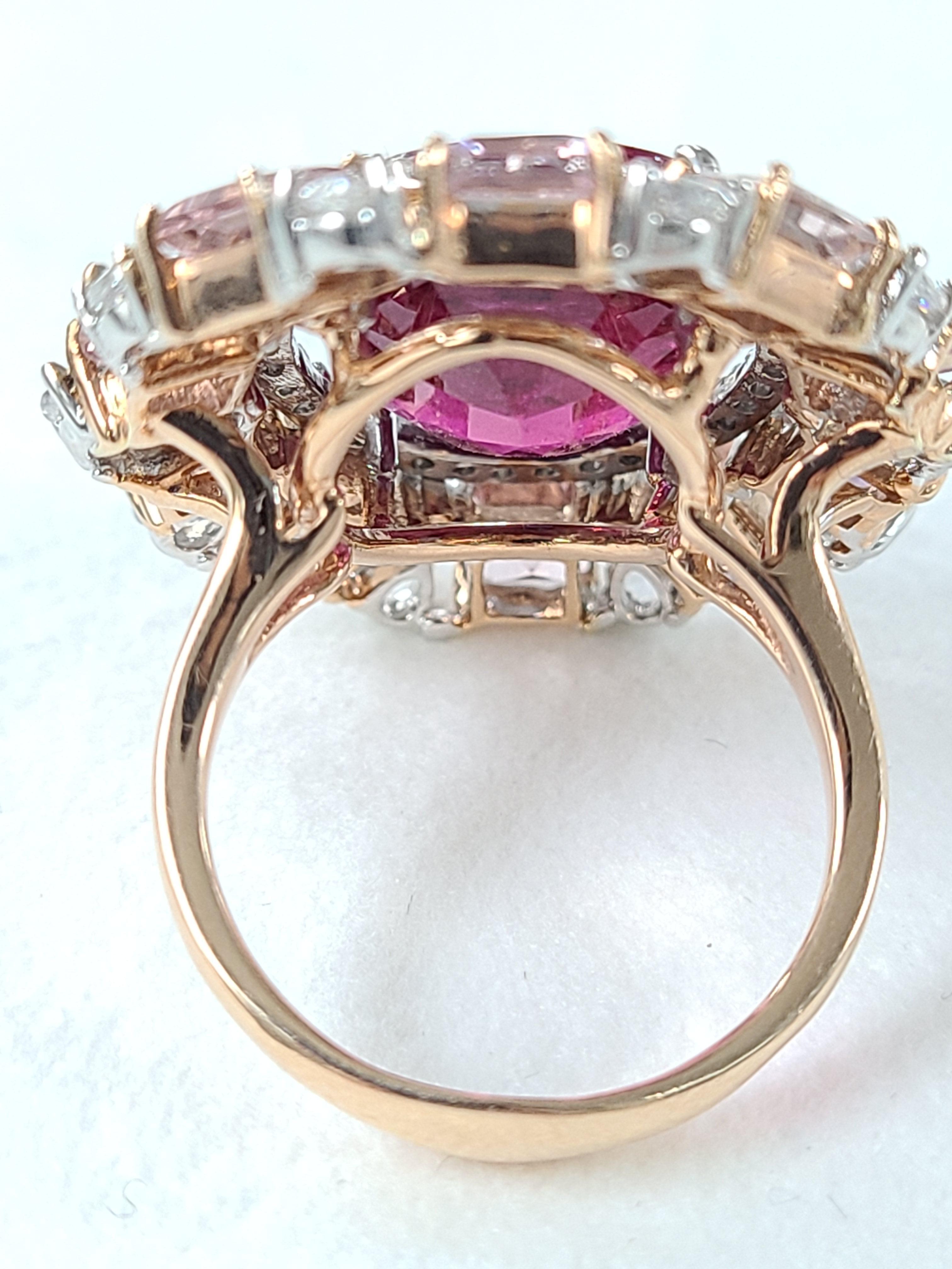 Oval Cut 18 Karat Rose Gold Rubellite and Morganite Ring with Diamonds