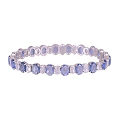 Set in 18K White, Ceylon Blue Sapphires & Rose Cut Diamonds Tennis Bracelet