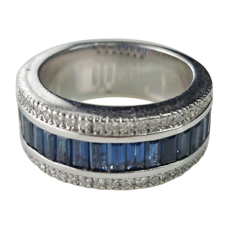 Set in 18K white Gold, 0.50 carats, Blue Sapphires & Diamonds Band Ring For Sale