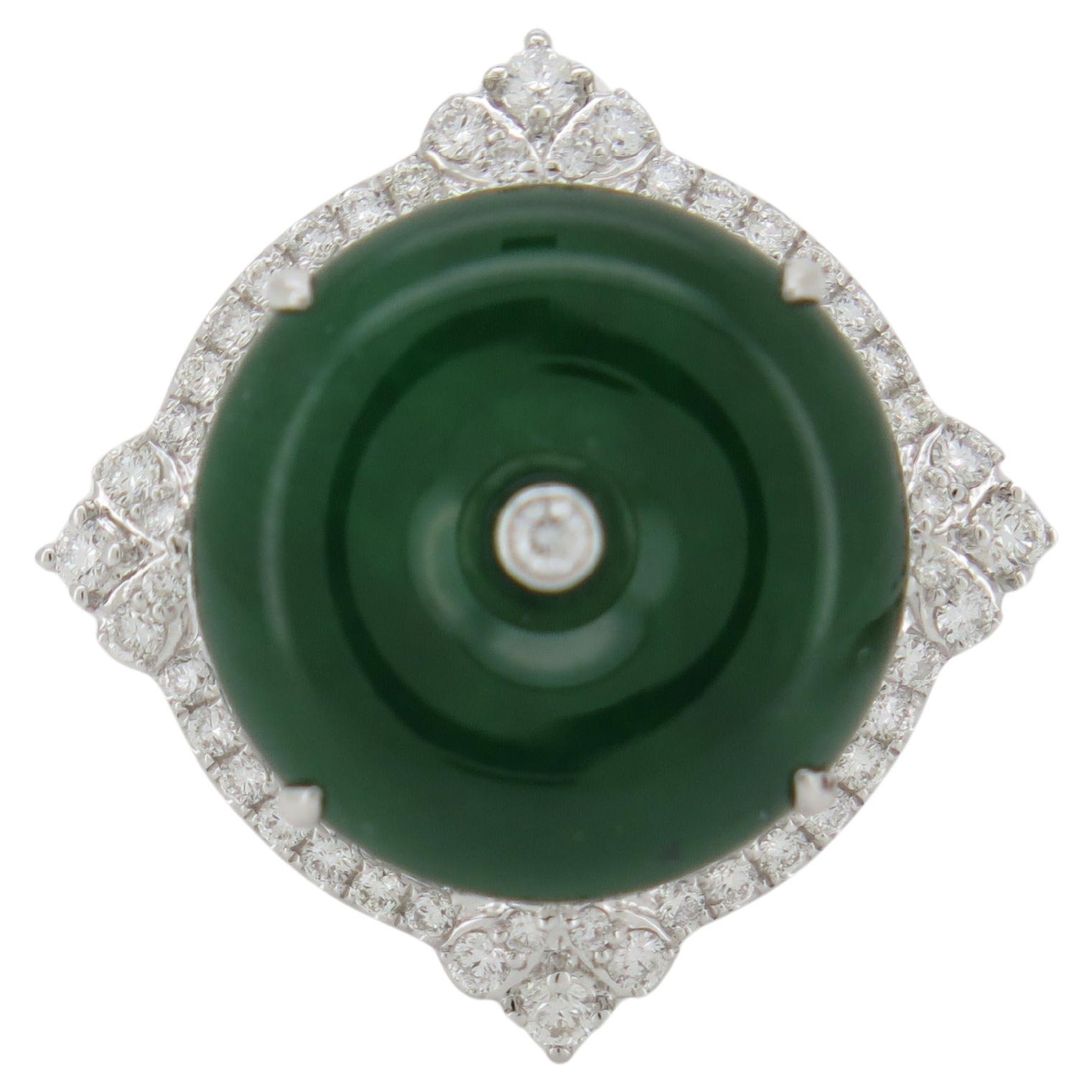 Verlobungsring aus 18 Karat Weißgold, 10,07 Karat, Jadeit, Jade und Diamanten im Angebot