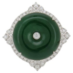 Verlobungsring aus 18 Karat Weißgold, 10,07 Karat, Jadeit, Jade und Diamanten