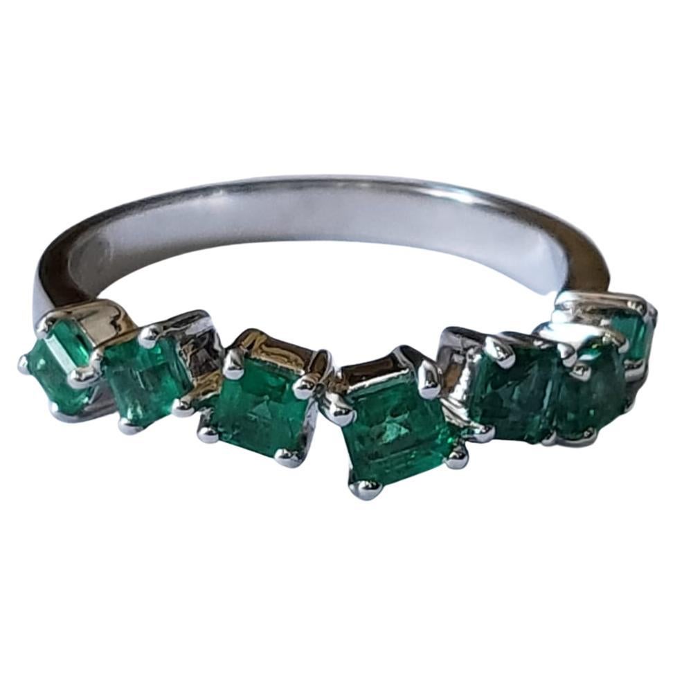 Set in 18K White Gold, 1.02 carats, natural Zambian Emerald Band Ring For Sale