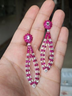 Set in 18K white Gold, 11.04 carat Mozambique Ruby & Diamond Chandelier Earrings