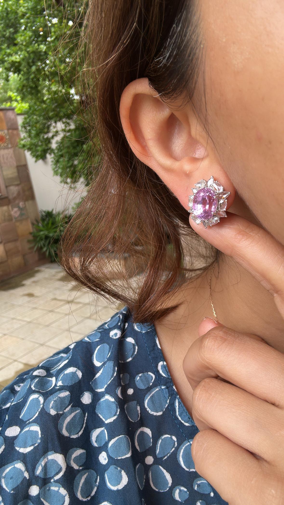 Boucles d'oreilles en or blanc 18 carats, 11,26 carats, Kunzites et diamants taillés en rose en vente 4