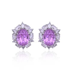 Boucles d'oreilles en or blanc 18 carats, 11,26 carats, Kunzites et diamants taillés en rose