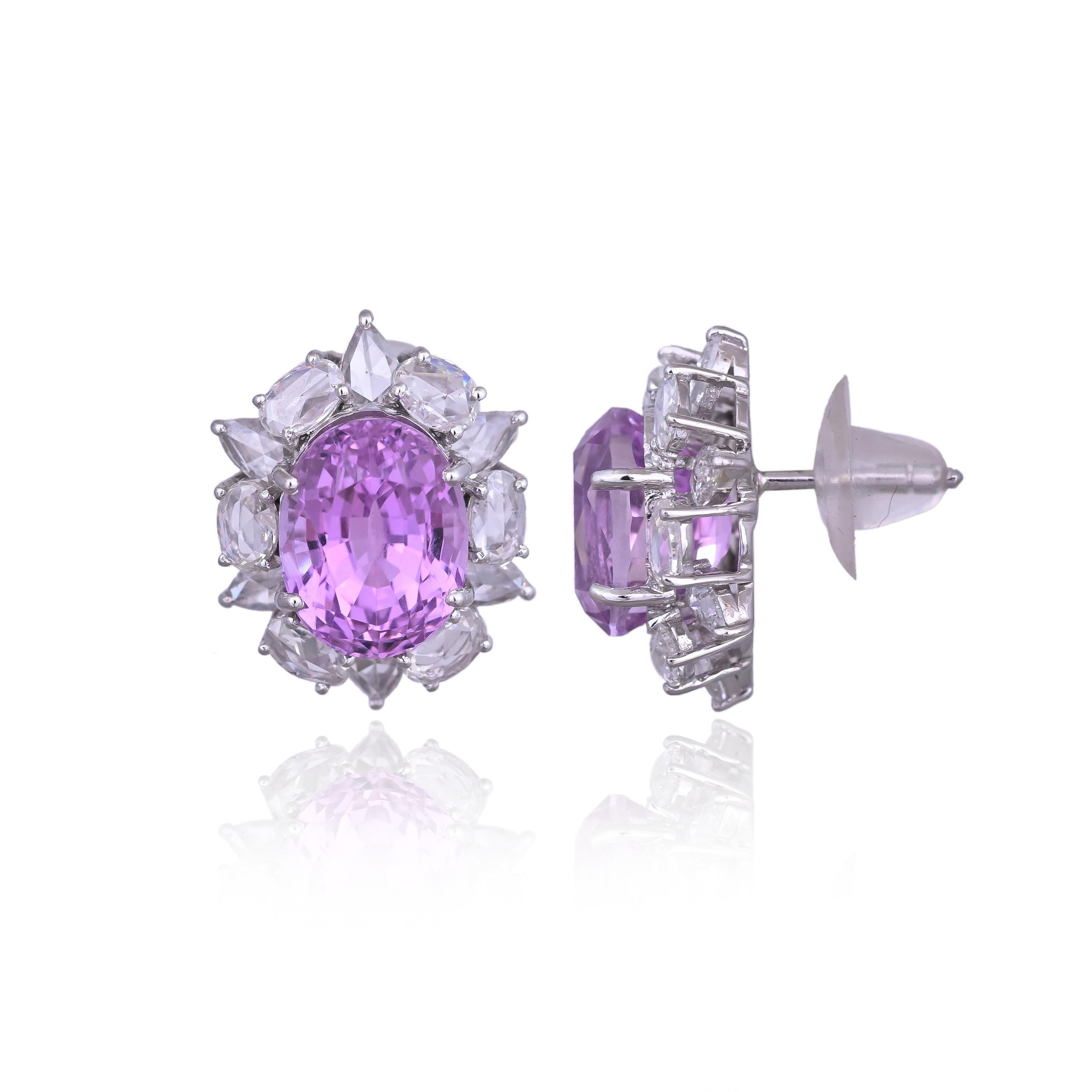 Moderne Boucles d'oreilles en or blanc 18 carats, 11,26 carats, Kunzites et diamants taillés en rose en vente