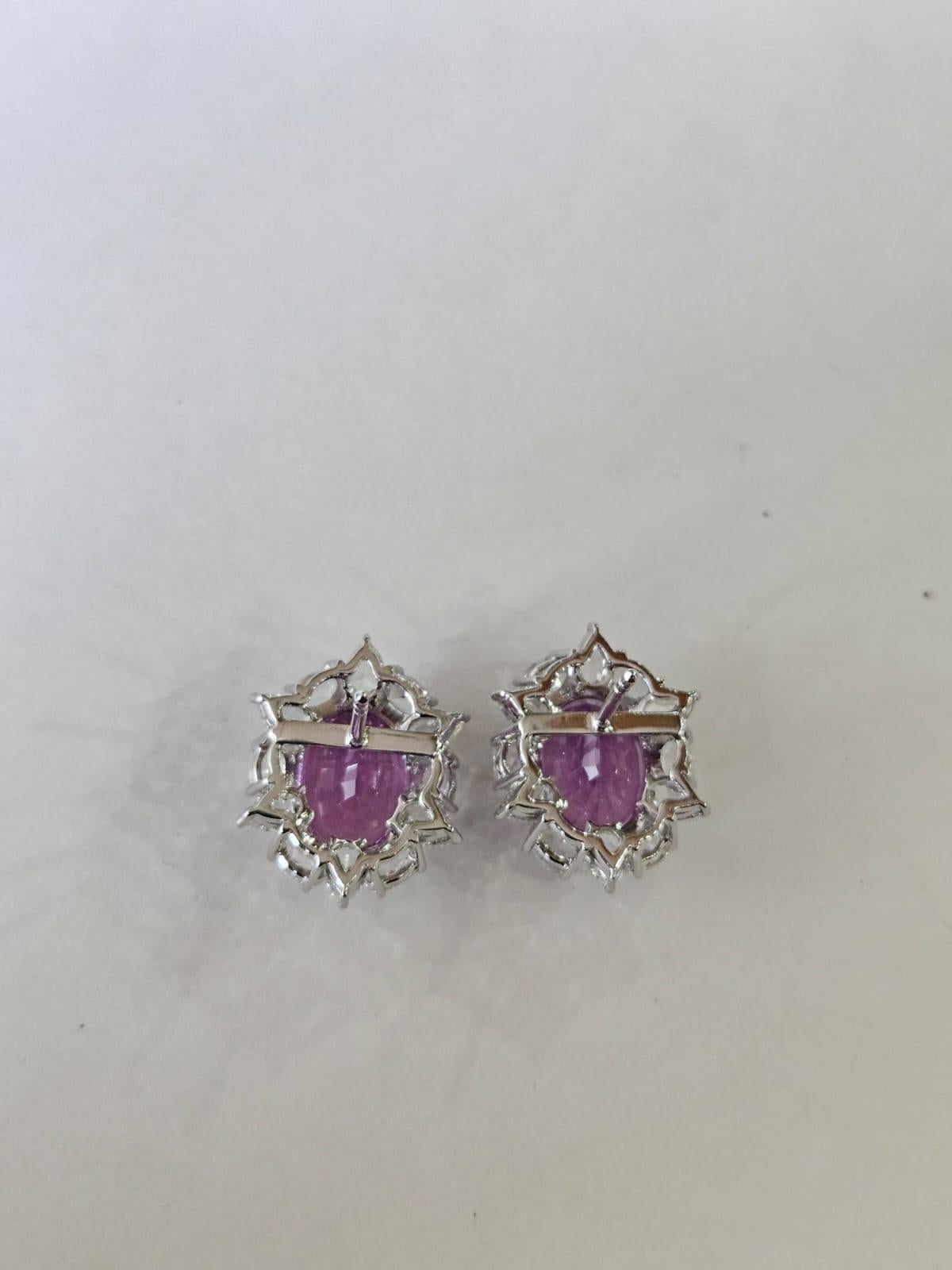 Boucles d'oreilles en or blanc 18 carats, 11,26 carats, Kunzites et diamants taillés en rose Neuf - En vente à Hong Kong, HK