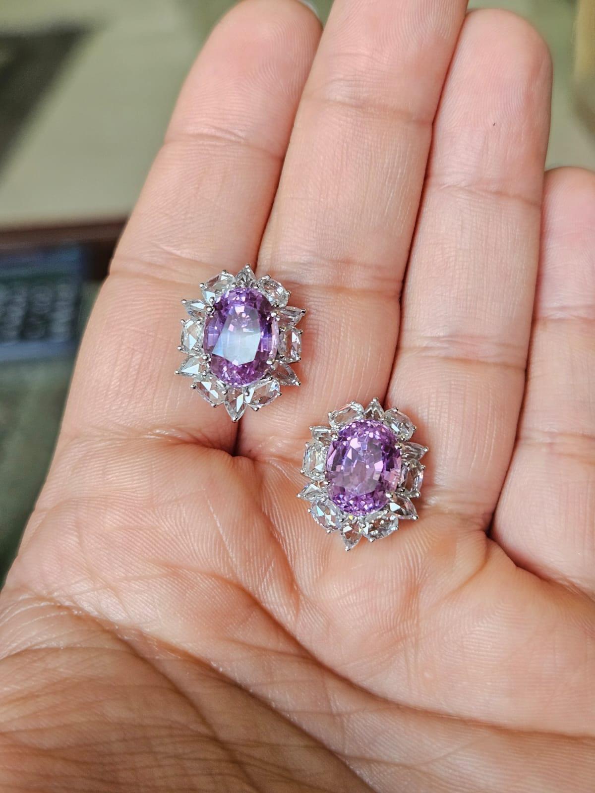 Boucles d'oreilles en or blanc 18 carats, 11,26 carats, Kunzites et diamants taillés en rose Unisexe en vente